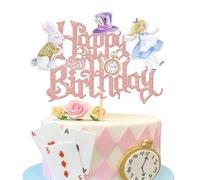 SYKYCTCY 1 Pack Happy Birthday Alice Cake Topper Glitter Kit Magic Tea Party Eat Me Cake Picks Lets Partea Baby Shower Girls Boys Baby Birthday Wedding Party Cake Decorations Supplies