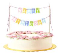 SYKYCTCY 1 Pack Happy Birthday Cake Bunting Topper with Colorful Celebrating Birthday Cake Decoration for Wedding Anniversary Shower Party Cake Decorations Supplies