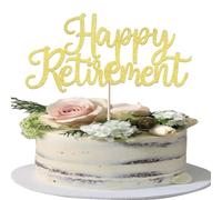 SYKYCTCY 1 Pack Happy Retirement Cake Topper Glitter Retired Cake Pick Retirement Birthday Party Cake Decoration Supplies Gold
