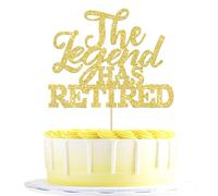 SYKYCTCY 1 Pack Happy Retirement Cake Topper Glitter Retirement Cupcake Pick for Going Away The Legend has Retired Theme Birthday Party Cake Decorations Supplies Gold