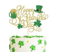SYKYCTCY 1 Pack Happy St Patrick's Day Cake Topper Glitter Four Leaf Clover Irish Flag Beers Cake Pick Decorations for St.Patrick's Day Theme Kids Birthday Party Cupcake Decorations Supplies