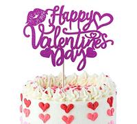 SYKYCTCY 1 Pack Happy Valentine's Day Cake Topper with Glitter Lips Love Heart Valentine Cake Picks Valentine's Day Party Cake Decorations for Valentine's Day Theme Wedding Birthday Party Purple