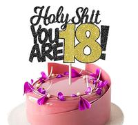 SYKYCTCY 1 Pack Holy Shit You are 18 Cake Topper Glitter Sweet 18 Eighteen Birthday Cake Pick for Cheers to 18 Years Old Funny 18th Birthday Party Cake Decorations Supplies
