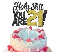 SYKYCTCY 1 Pack Holy Shit You are 21 Cake Topper Glitter 21st Birthday Cake Pick for Sweet 21 Twenty One Cheers to 21 Years Old Birthday Party Funny 21st Cake Decorations Supplies