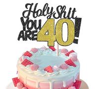 SYKYCTCY 1 Pack Holy Shit You are 40 Cake Topper Glitter Happy 40th Birthday Cake Pick for Cheers to 40 Years Old Funny 40th Birthday Party Cake Decorations Supplies