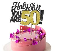 SYKYCTCY 1 Pack Holy Shit You are 50 Cake Topper Glitter Funny 50th Birthday Cake Pick for Happy 50th Cheers to 50 Years Old Birthday Party Cake Decorations Supplies