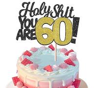SYKYCTCY 1 Pack Holy Shit You are 60 Cake Topper Glitter Funny 60th Birthday Cake Pick for Happy 60th Cheers to 60 Years Old Birthday Party Cake Decorations Supplies