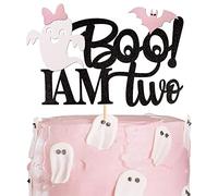 SYKYCTCY 1 Pack I’m Two Cake Topper Halloween 2nd Boo Ghost Bats Halloween Birthday Cake Pick Baby Shower Kids Birthday Happy Halloween Party Cupcake Decoration Supplies Pink