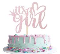 SYKYCTCY 1 Pack It’s a Girl Cake Topper Glitter Sweet Baby Girl Cake Picks Gender Reveal Baby Shower Cake Decorations Photo Booth Props, Baby Shower Party Supplies Pink