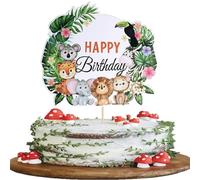 SYKYCTCY 1 Pack Jungle Animals Happy Birthday Cake Topper Forest Leaves Flowers Woodland Animals Cake Pick Safari Animals Theme Cake DecorationBaby Shower Kids Birthday theme party supplies