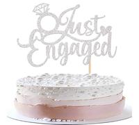 SYKYCTCY 1 Pack Just Engaged Cake Topper Glitter We're Engaged Cake Pick Bridal Engagement Wedding Cupcake Decoration Party Supplies Silver