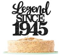 SYKYCTCY 1 Pack Legend Since 1945 Cake Topper Glitter Happy 80th Birthday Cake Pick 80 Fabulous Cake Decorations for Cheers to 80th Birthday Wedding Anniversary Party Supplies (Black, 80th)