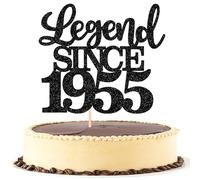 SYKYCTCY 1 Pack Legend Since 1955 Cake Topper Glitter Happy 70th Birthday Cake Pick 70 Fabulous Cake Decorations for Cheers to 70th Birthday Wedding Anniversary Party Supplies (Black, 70th)