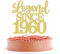 SYKYCTCY 1 Pack Legend Since 1960 Cake Topper Glitter Happy 65th Birthday Cake Pick 65 Fabulous Cake Decorations for Cheers to 65th Birthday Wedding Anniversary Party Supplies(Gold, 65th)
