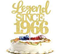 SYKYCTCY 1 Pack Legend Since 1966 Cake Topper Glitter Happy 60th Birthday Cake Pick 60 Fabulous Cake Decorations for Cheers to 60th Birthday Wedding Anniversary Party Supplies Gold