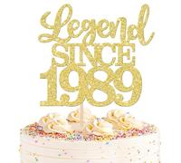 SYKYCTCY 1 Pack Legend Since 1989 Cake Topper Glitter Happy 35th Birthday Cake Pick 35 Fabulous Cake Decorations for Cheers to 35th Birthday Wedding Anniversary Party Supplies Gold (Gold, 35th)