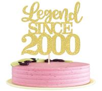 SYKYCTCY 1 Pack Legend Since 2000 Cake Topper Glitter Happy 25th Birthday Cake Pick 25 Fabulous Cake Decorations for Cheers to 25th Birthday Wedding Anniversary Party Supplies Gold (Gold, 25th)