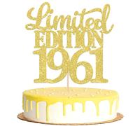 SYKYCTCY 1 Pack Limited Edition 1961 Cake Topper Glitter Happy 65th Birthday Cake Pick 65 Fabulous Cake Decorations for Cheers to 65th Birthday Wedding Anniversary Party Supplies Gold