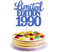 SYKYCTCY 1 Pack Limited Edition 1990 Cake Topper Glitter Happy 35th Birthday Cake Pick 35 Fabulous Cake Decorations for Cheers to 35th Birthday Wedding Anniversary Party Supplies Blue