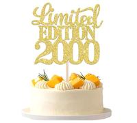 SYKYCTCY 1 Pack Limited Edition 2000 Cake Topper Glitter Happy 25th Birthday Cake Pick 25 Fabulous Cake Decorations for Cheers to 25th Birthday Wedding Anniversary Party Supplies Gold