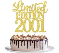 SYKYCTCY 1 Pack Limited Edition 2001 Cake Topper Glitter Happy 25th Birthday Cake Pick 25 Fabulous Cake Decorations for Cheers to 25th Birthday Wedding Anniversary Party Supplies Gold