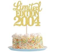 SYKYCTCY 1 Pack Limited Edition 2004 Cake Topper Glitter Happy 21st Birthday Cake Pick 21 Fabulous Cake Decorations for Cheers to 21st Birthday Wedding Anniversary Party Supplies Gold