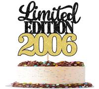 SYKYCTCY 1 Pack Limited Edition 2005 Cake Topper Glitter Happy 20th Birthday Cake Pick 20 Fabulous Cake Decorations for Cheers to 20th Birthday Wedding Anniversary Party Supplies Blue