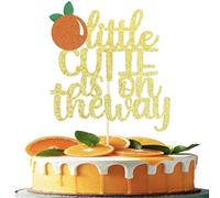 SYKYCTCY 1 Pack Little Cutie is On The Way Cake Topper Little Cutie Glitter Orange Cake Pick Little Cutie Baby Shower Cake Decorations Citrus Theme Baby Shower Kids Birthday Party Supplies