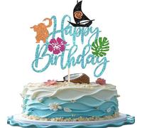 SYKYCTCY 1 Pack Moana Happy Birthday Cake Topper Palm Leaf Flower Cake Pick for Tropical Hawaiian Luau Theme Kids Birthday Party Cake Decorations Supplies
