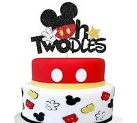 SYKYCTCY 1 Pack Mouse Oh Twodles Birthday Cake Toppers - Glitter White Gloves Star Mouse Inspired Second Cake Pick for Baby Shower Kids Party Decorations Supplies Red