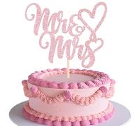 SYKYCTCY 1 Pack Mr & Mrs Cake Topper Glitter Bridal Wedding Cake Pick Love Heart Mr and Mrs Cake Decoration for Wedding Engagement Party Cupcake Decoration Supplies Light Pink