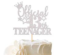 SYKYCTCY 1 Pack Official 13th Teenager Cake Topper Glitter Number 13 Thirteen Birthday Cake Pick Decorations for Teen 13th Birthday Party Cake Decorations Supplies Silver