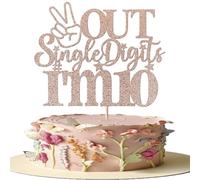 SYKYCTCY 1 Pack Out Single Digits I'm 10 Cake Topper Glitter Double Digits 10 Cupcake Pick Cheers to 10 Years Old Ten Fabulous Cake Decorations for 10th Birthday Theme Party Supplies Rose Gold