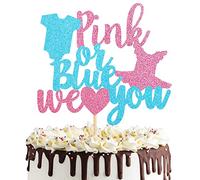 SYKYCTCY 1 Pack Pink or Blue We Love You Cake Topper Footprint Gender Reveal Cake Decoration for Baby Shower Theme Boy or Girl Gender Reveal Party Decoration Supplies