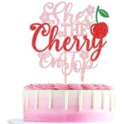 SYKYCTCY 1 Pack She's the Cherry On Top Cake Topper Glitter Sweet Cherry Cake Pick Cherry On Top Baby Shower Decorations for Fruit Theme Wedding Bridal Shower Birthday Party Cake Decorations Supplies