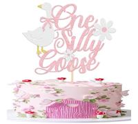 SYKYCTCY 1 Pack Silly Goose Cake Topper Glitter White Goose Daisy Cake Pick One Silly Goose Birthday Decorations for Boys Girls Baby Shower Kids Birthday Party Cake Decorations Supplies