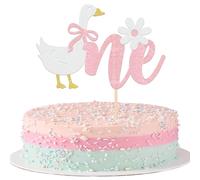 SYKYCTCY 1 Pack Silly Goose One Cake Topper Glitter White Goose Cake Pick One Silly Goose Birthday Decorations for Boys Girls Baby Shower Kids Birthday Party Cake Decorations Supplies