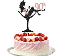 SYKYCTCY 1 Pack Sitting Cake Topper Glitter Ninety High Heel Girl 90th Birthday Cake Pick Cheers to 90 Years Cake Decorations for Lady Makeup Spa Theme Happy 90th Birthday Party Supplies
