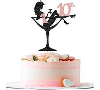 SYKYCTCY 1 Pack Sitting Girl Cake Topper Glitter High Heel Girl 10th Birthday Cake Pick Cheers to 10 Years Cake Decorations for Lady Makeup Spa Bachelorette Party Supplies