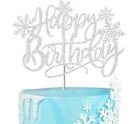 SYKYCTCY 1 Pack Snowflake Happy Birthday Cake Topper Winter Wonderland Cake Pick Winter Frozen Theme Cake Decorations for Birthday Frozen Theme Party Christmas Baby Shower Wedding Decoration