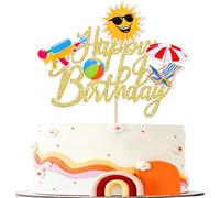 SYKYCTCY 1 Pack Summer Beach Cake Topper Swimming Pool Birthday Cake Pick Hawaii Beach Sun Happy Birthday Cake Decor Tropical Surfing Party Decorations for Summer Holiday Theme Baby Shower Supplies