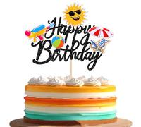 SYKYCTCY 1 Pack Summer Beach Pool Cake Topper Hawaiian Beach Birthday Cake Decoration Beach Party Decorations Food Picks for Hawaii Birthday Party Supplies