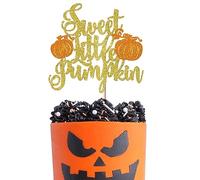 SYKYCTCY 1 Pack Sweet Little Pumpkin Cake Topper Glitter Fall Little Pumpkin Cake Pick Fall Harvest Cake Decoration for Kids Birthday Baby Shower Thanksgiving Party Supplies Orange