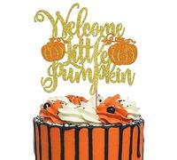 SYKYCTCY 1 Pack Welcome Little Pumpkin Cake Topper Glitter Fall Theme Little Pumpkin Cake Pick Kids Birthday Baby Shower Thanksgiving Fall Harvest Cake Decoration Party Supplies Orange
