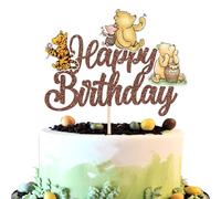 SYKYCTCY 1 Pack Winnie Happy Birthday Cake Topper Classic Birthday Cake Pick Cute Winnie Bear Cake Decorations for Animal Theme Baby Shower Bridal Shower Kids Birthday Party Supplies Brown