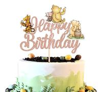 SYKYCTCY 1 Pack Winnie Happy Birthday Cake Topper Classic Birthday Cake Pick Cute Winnie Bear Cake Decorations for Animal Theme Baby Shower Bridal Shower Kids Birthday Party Supplies Rosegold