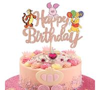 SYKYCTCY 1 Pack Winnie Happy Birthday Cake Topper Glitter Classic Birthday Cake Pick Cute Winnie Bear Cake Decorations for Baby Shower Bridal Shower Kids Birthday Party Supplies Rosegold