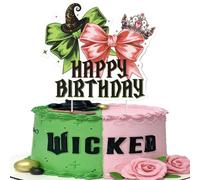 SYKYCTCY 1 Pack Witch Cake Toppers Glitter Pink and Green Bow Happy Birthday Cake Pick Decorations for Fantasy Theme Baby Shower Kids Party Supplies