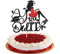 SYKYCTCY 1 Pack You Did It Cake Topper Glitter Grad Cap Diploma Cake Pick Class of 2026 Cake Decoration for 2026 Senior 2026 Girl Graduation Theme Party Supplies Red