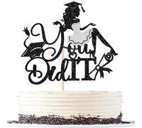 SYKYCTCY 1 Pack You Did It Cake Topper Glitter Grad Cap Diploma Cake Pick Class of 2026 Cake Decoration for 2026 Senior 2026 Girl Graduation Theme Party Supplies Silver